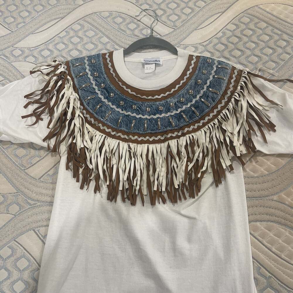 Vintage Gepetto Denim Studded Fringe Western Shirt S